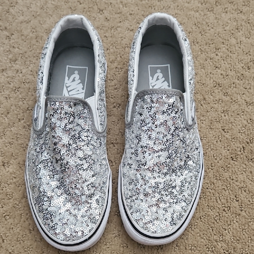Vans Silver Sequin Slip-Ons
